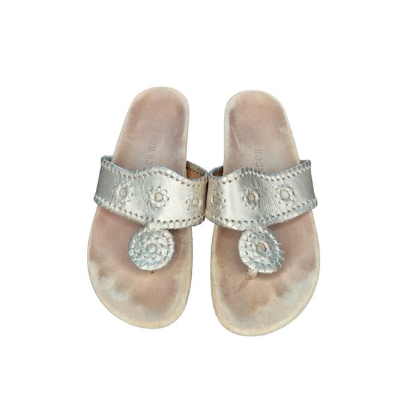 Jack Rogers Gold Metallic Whipstitch Leather Slip On Thong Flat Sandal Size 7 - Picture 1 of 11
